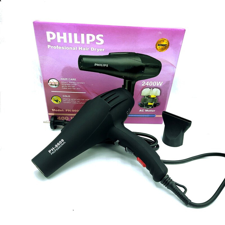 سشوار فوق حرفه ای فلیپس ،متور سیمPH-9609 پیچی،2400وات ،توربو دار،المنت حرارتی،چهار حالته ،دارای متمرکز کننده هوا