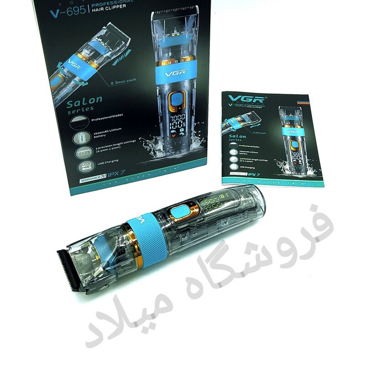 ماشین اصلاح سر و صورت و بدنV-695 مارک وی جی ار منبع تغذیه باطری لیتیومی تکنولوژی اصلاح برش مستقیم