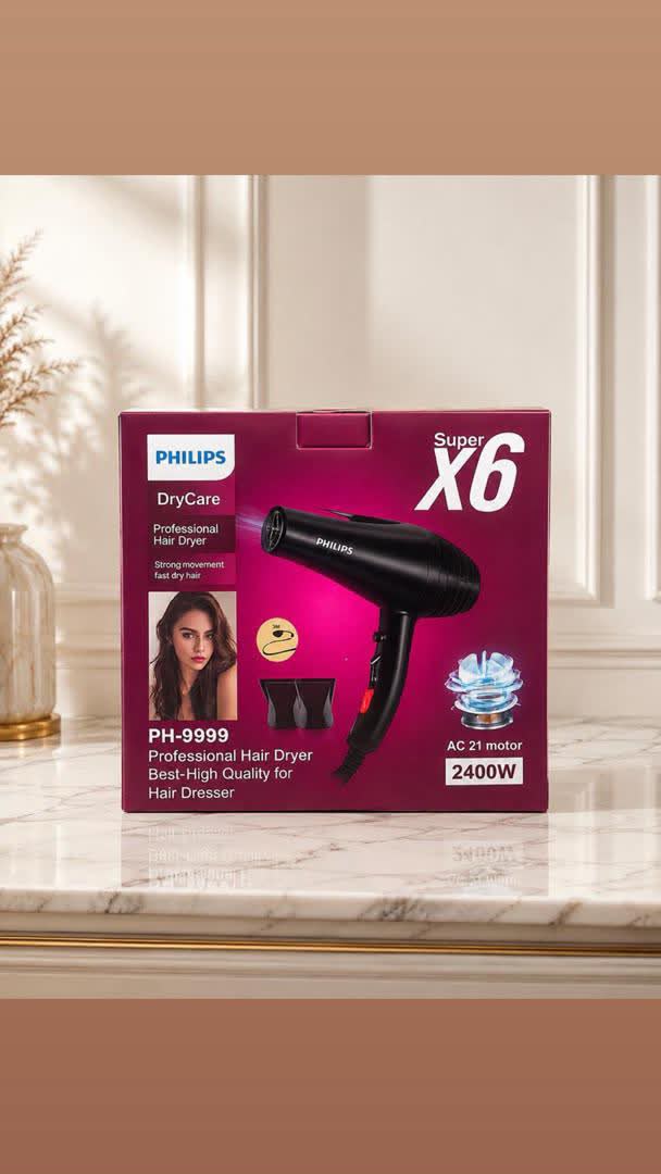 سشوار فوق حرفه ای فلیپس ،متور سیمPH-9609 پیچی،2400وات ،توربو دار،المنت حرارتی،چهار حالته ،دارای متمرکز کننده هوا